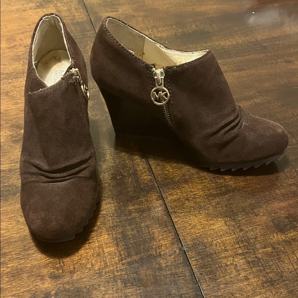 Michael Kors Dark Brown Suede Wedge Booties